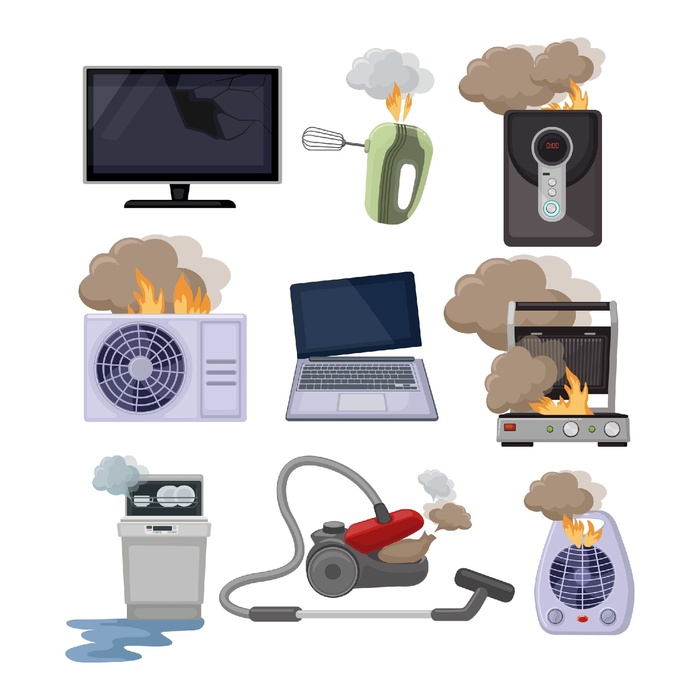 Иллюстрация Набор сломанной бытовой техники в стиле компьютерная