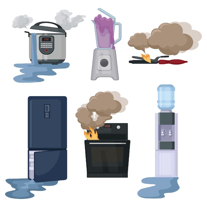 Иллюстрация Набор сломанной бытовой техники в стиле компьютерная