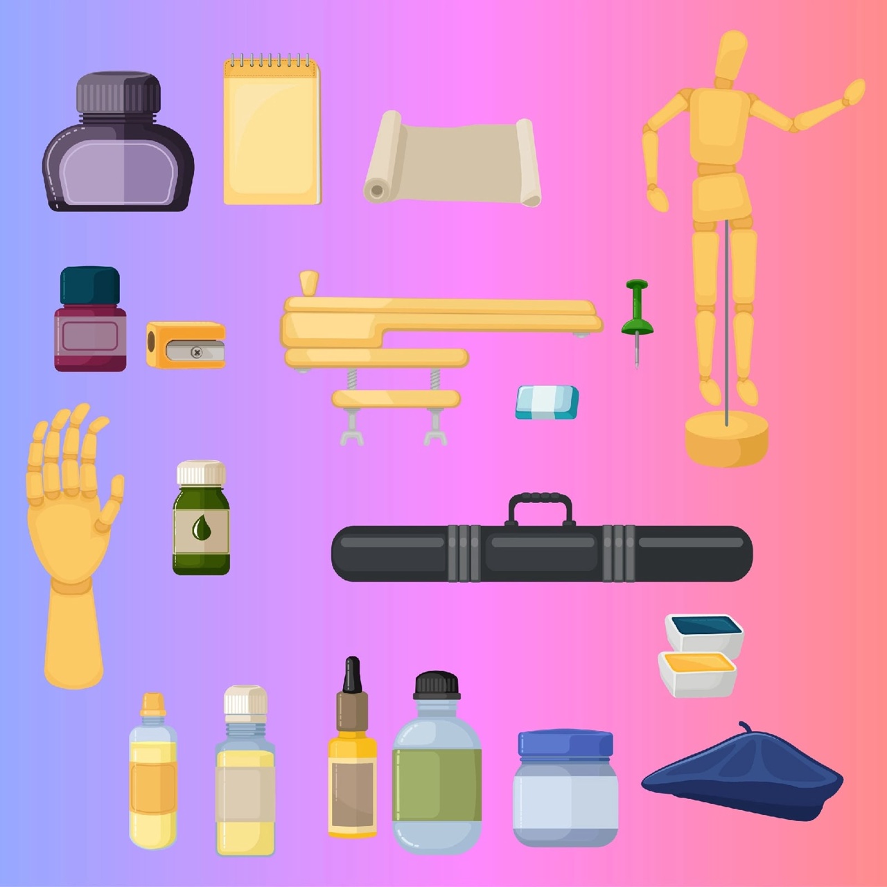 Иллюстрация Все для художника в стиле 2d, компьютерная графика