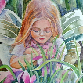 Фрагмент картины "Фея уснула в саду"
