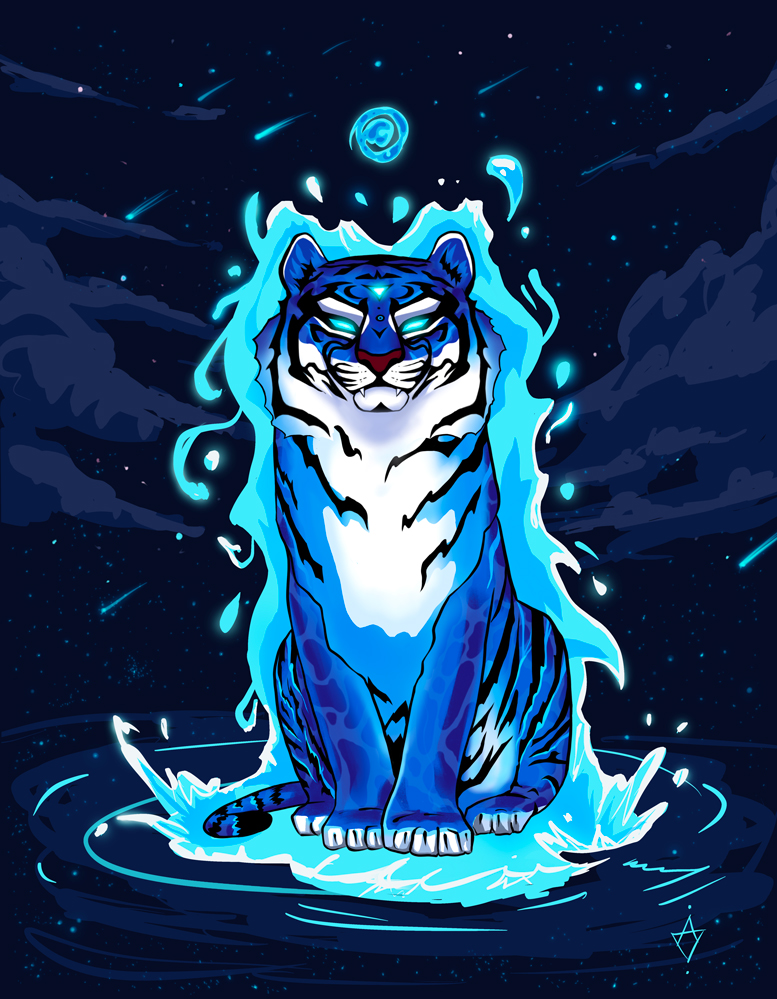 Иллюстрация Водный Тигр в стиле компьютерная графика