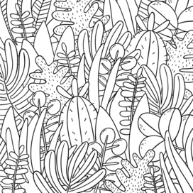 Раскраска "Листья и кактусы"