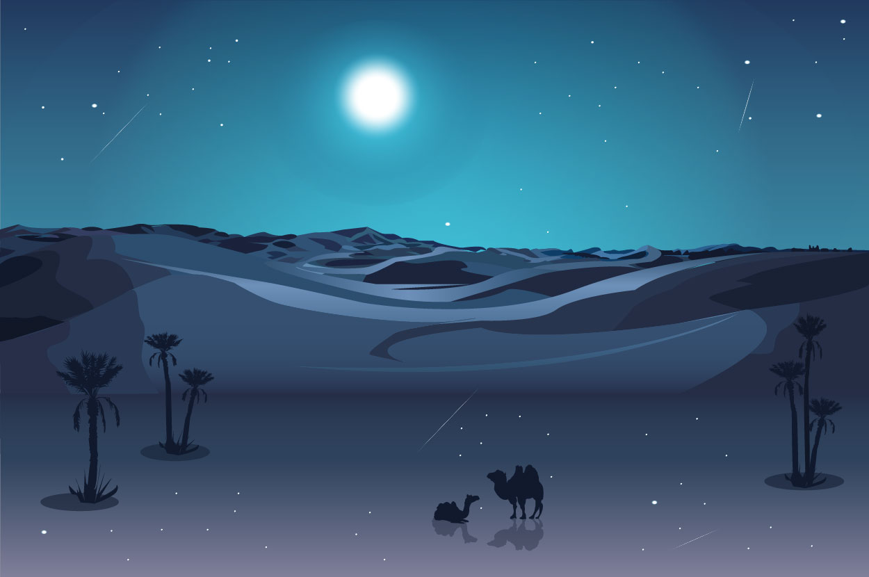 Иллюстрация Ночь в пустыне в стиле компьютерная графика
