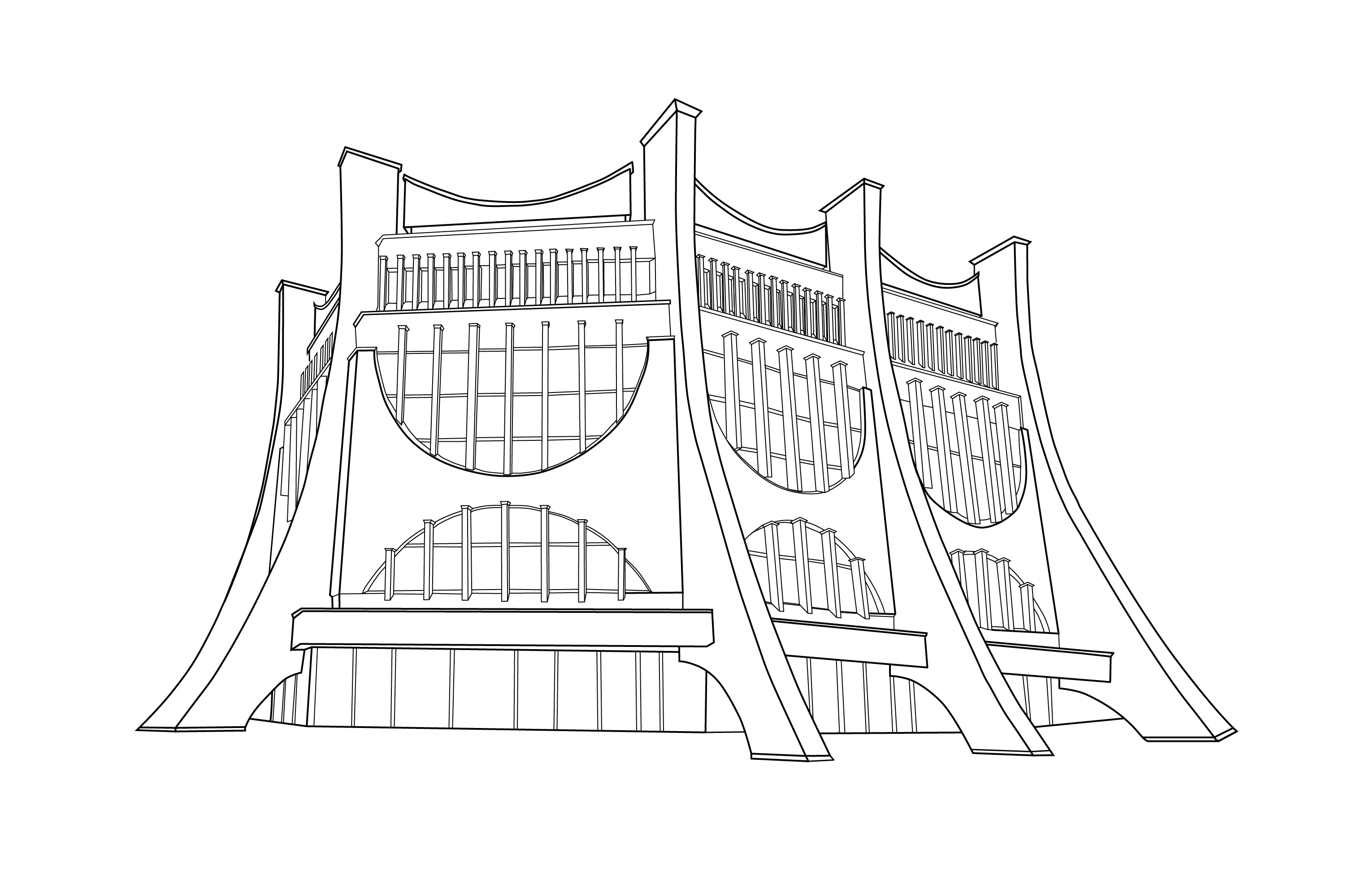 Иллюстрация Линейный рисунок раскраска Театр в стиле