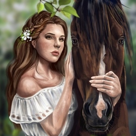 Весенний портрет девушки с лошадью