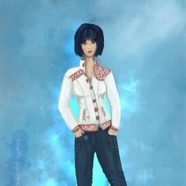 Фэшн-иллюстрация дизайна одежды "Белая джинсовая куртка"