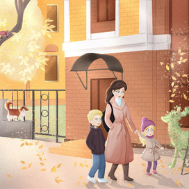 Фрагмент иллюстрации "Осенняя улица"