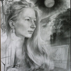 Анна. 42*56 бумага, соус Подольский,чёрный(портрет-коллаж)