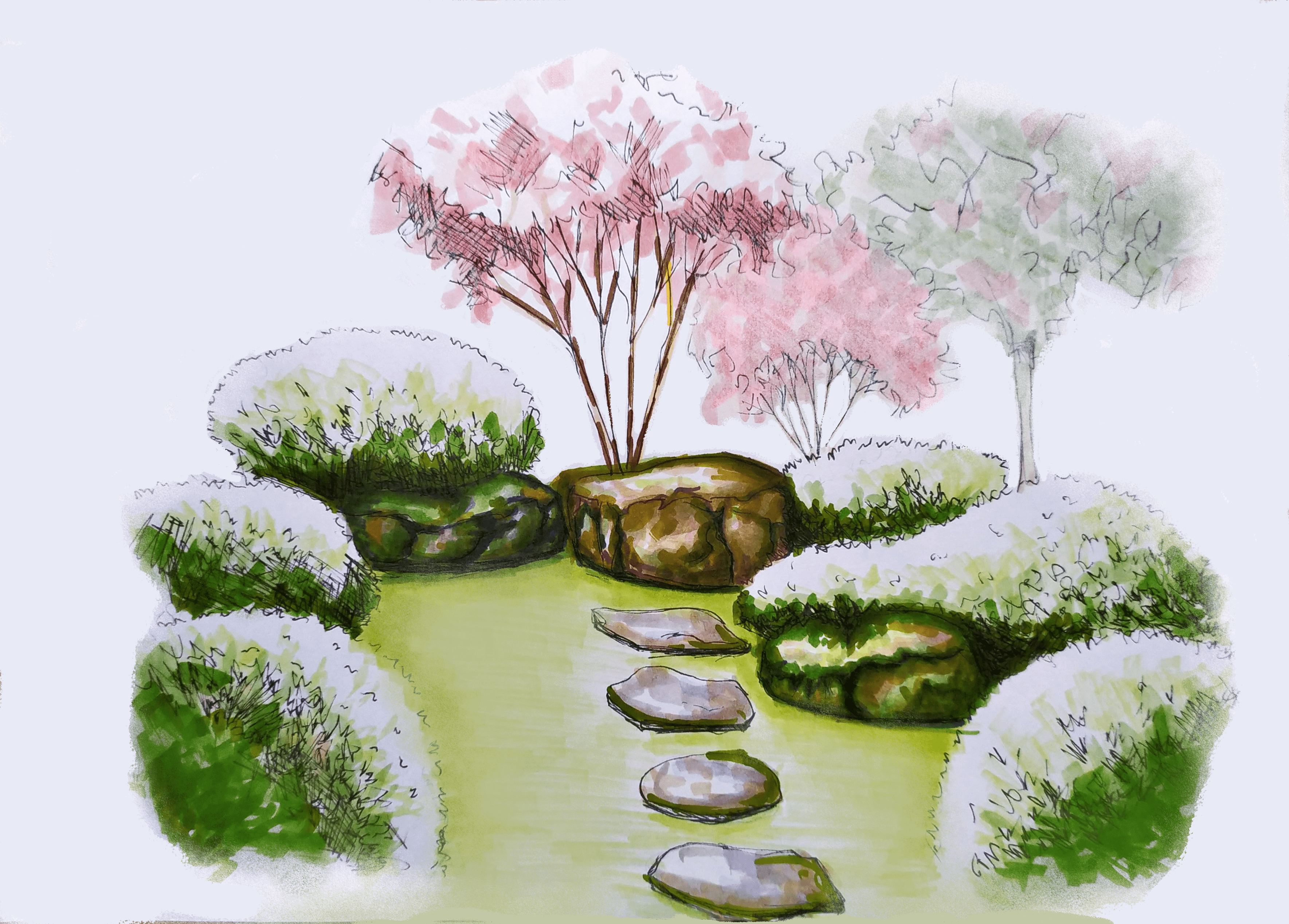 Японский сад скетч