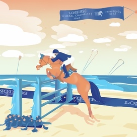 Иллюстрация лошади на пляже 