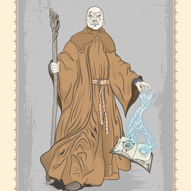 Tarot card wizard with a staff