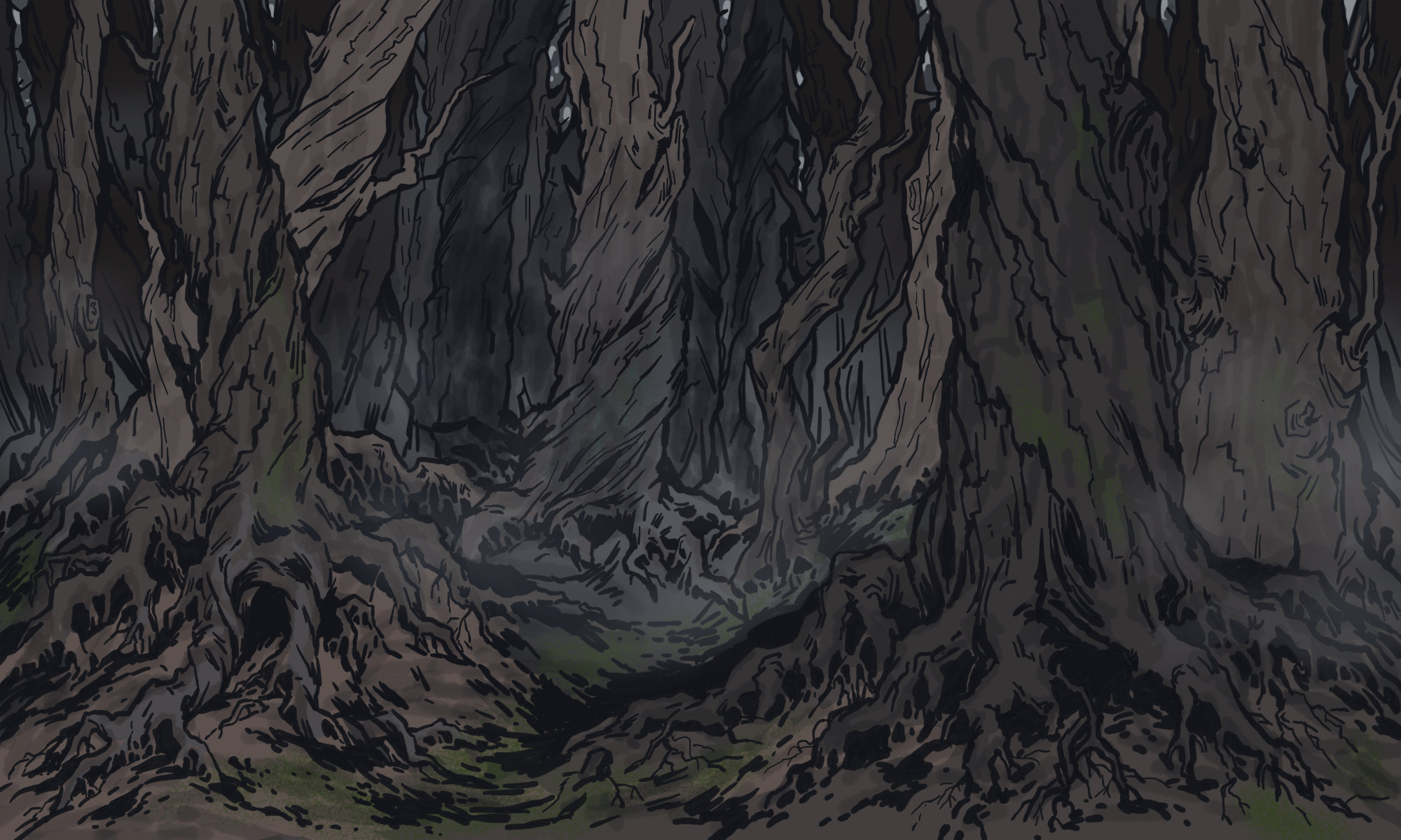 Иллюстрация Страшный лес в стиле 2d, декоративный, комикс |