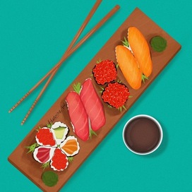 Иллюстрация на тему еда "Суши роллы"