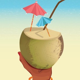 Иллюстрация на тему напитки и еда "Кокос"