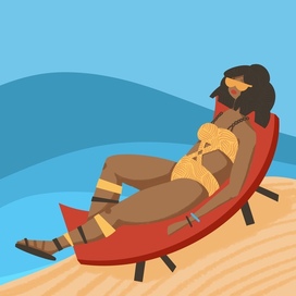 Простая иллюстрация Девушка на отдыхе на пляже