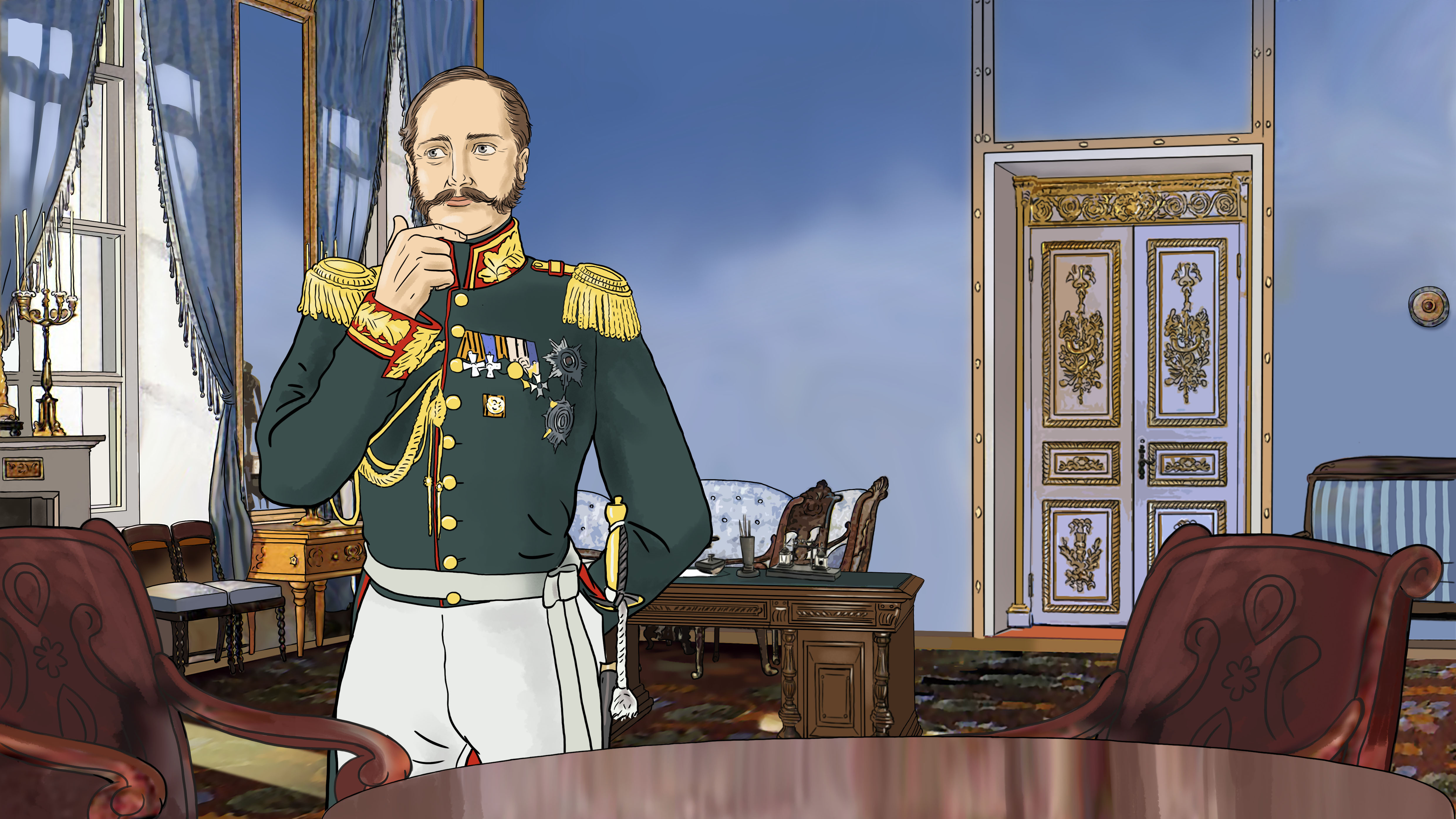 Играет николая 1. Стол Николая 2. Император иллюстрация.