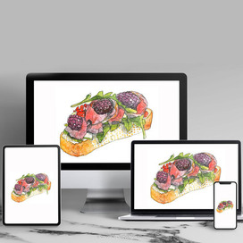 Food иллюстрация бутерброд с ягодами и ростбифом