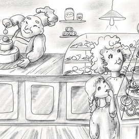 ЧБ эскиз иллюстрации к книжке «Когда бабушка стала маленькой»