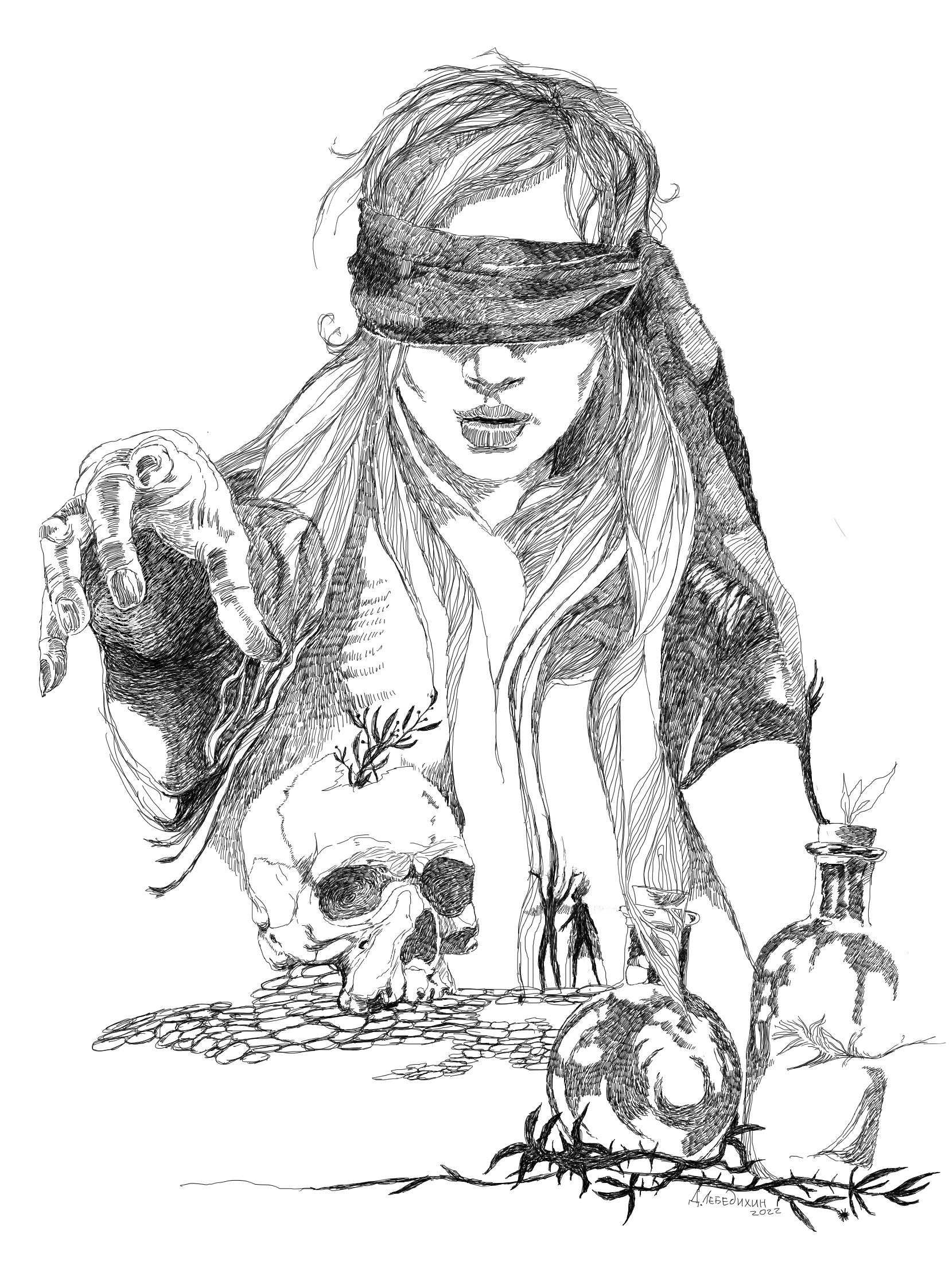 Иллюстрация Оксана. Уральская целительница. в стиле книжная графика