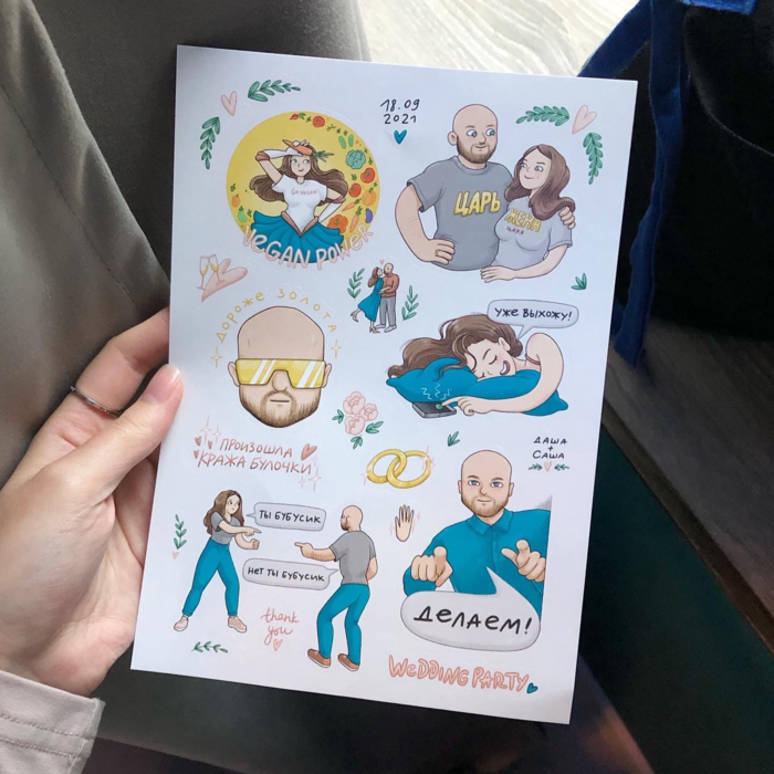 Иллюстрация Свадебные стикеры в стиле 2d, компьютерная графика,