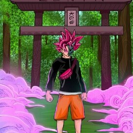 Сон Гоку на фоне Японских ворот 