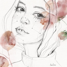 Графический портрет "Девушка в цветах"
