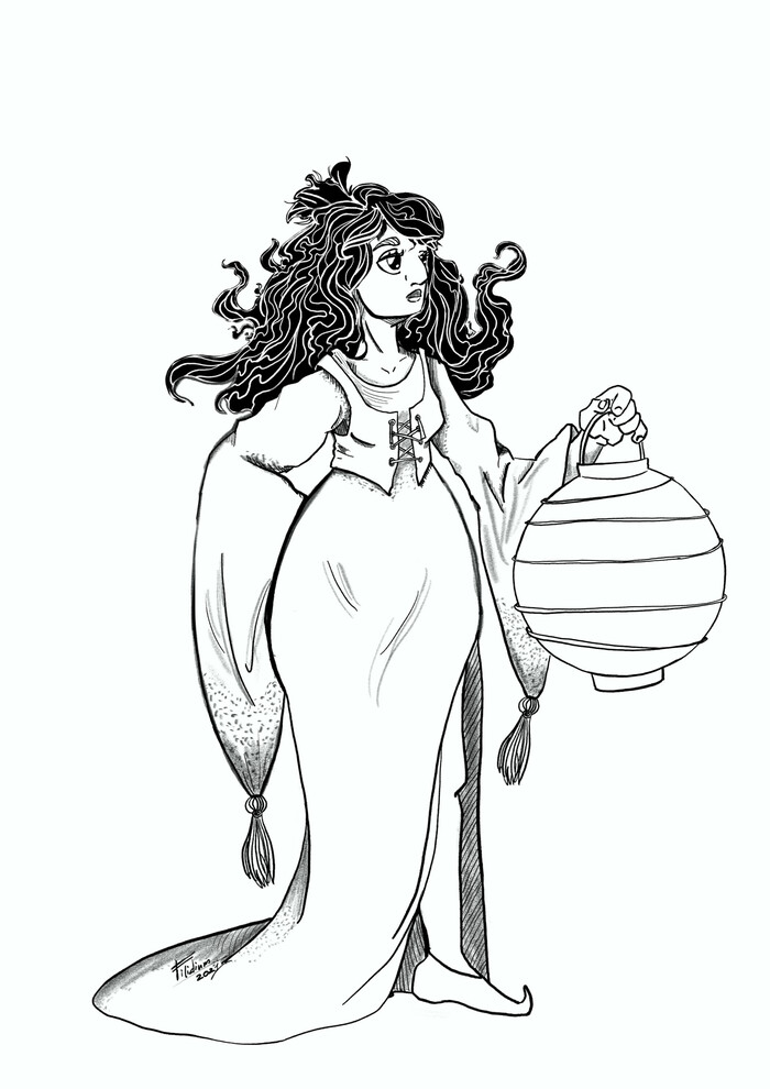 Иллюстрация Фонарщица в стиле компьютерная графика