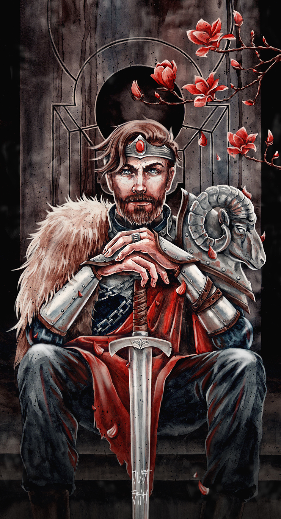 Иллюстрация Карта таро (император) в стиле книжная графика