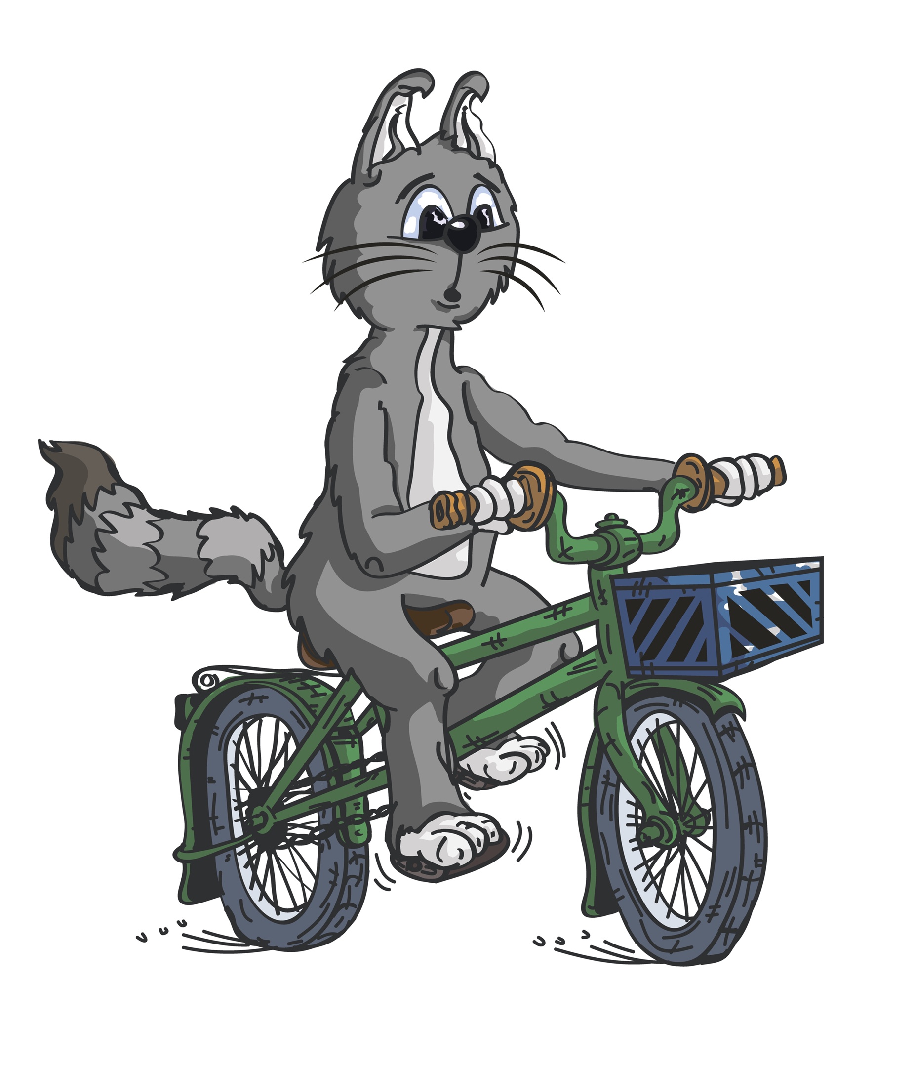 Иллюстрация Кот на велосипеде в стиле комикс | Illustrators.ru