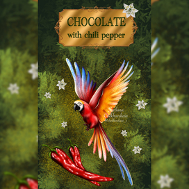 Иллюстрация для шоколада с чили перцем. Попугай