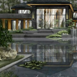 Скетч визуализация экстерьера загородного дома