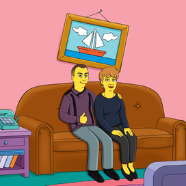 Портрет пары в стиле Симпсонов
