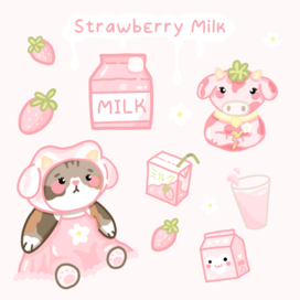 Stickers "Strawberry Milk" | Стикеры | Наклейки
