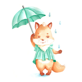 Лисёнок под зонтиком