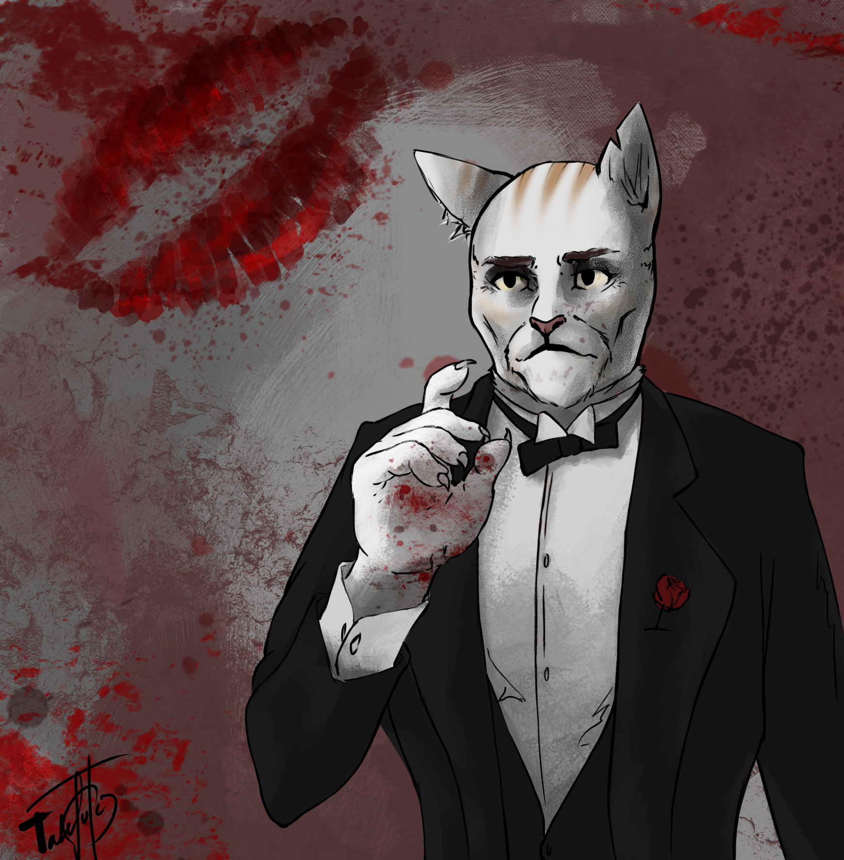 Иллюстрация Хуманизация кота в стиле 2d, компьютерная графика,