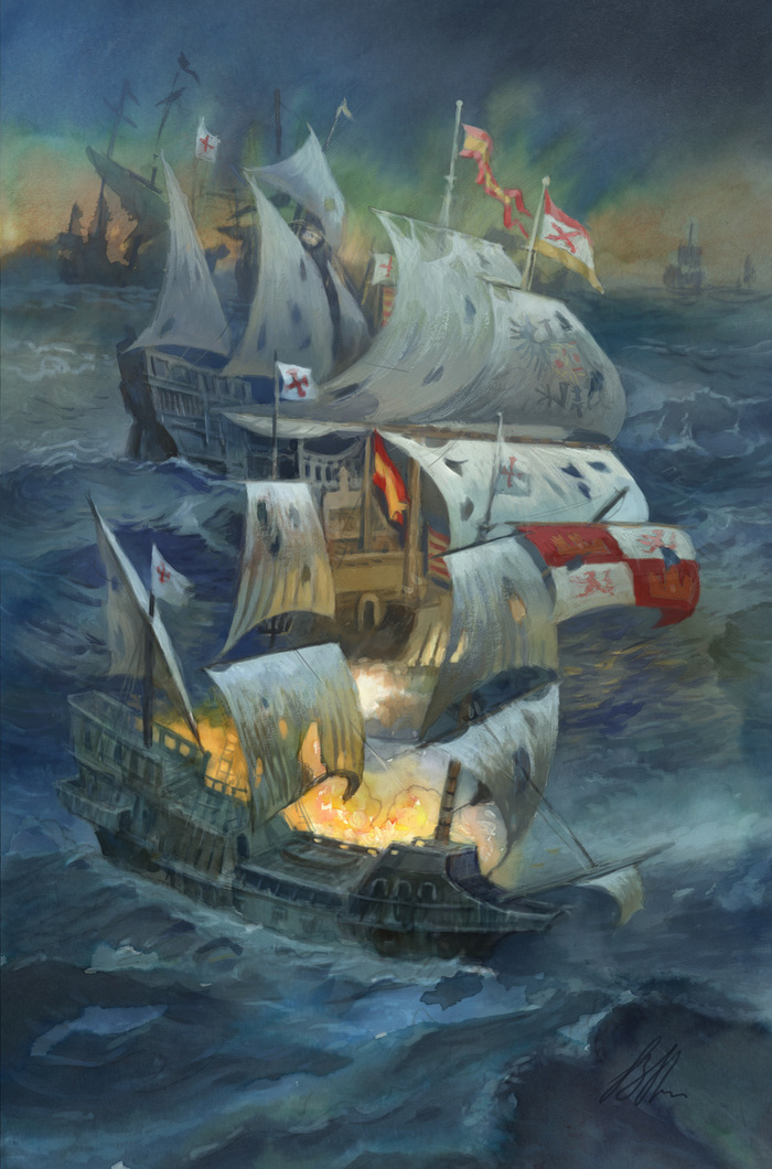 Кто разгромил непобедимую армаду. Разгром Англией непобедимой Армады. Картина непобедимая Армада 1590.