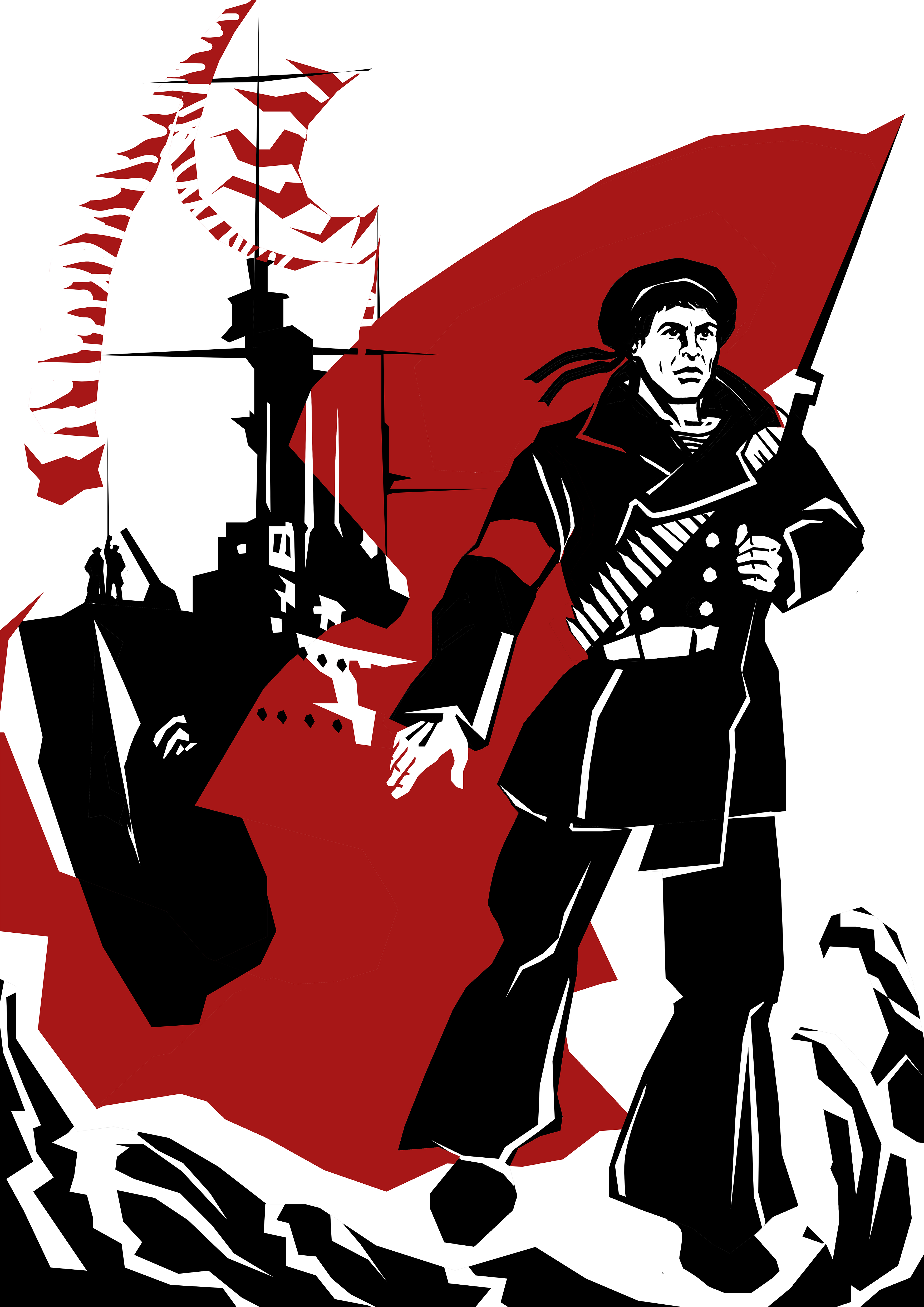 Иллюстрация Партизан Железняк в стиле книжная графика