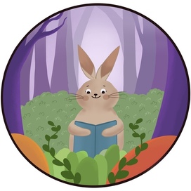 Зайчик читает книгу в таинственном лесу