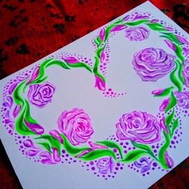 Открытка. Сердце из сиреневых роз