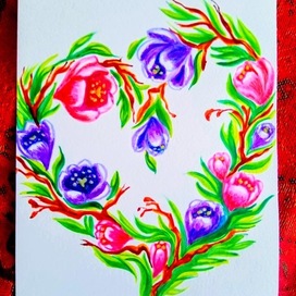 Открытка. Сердце из крокусов