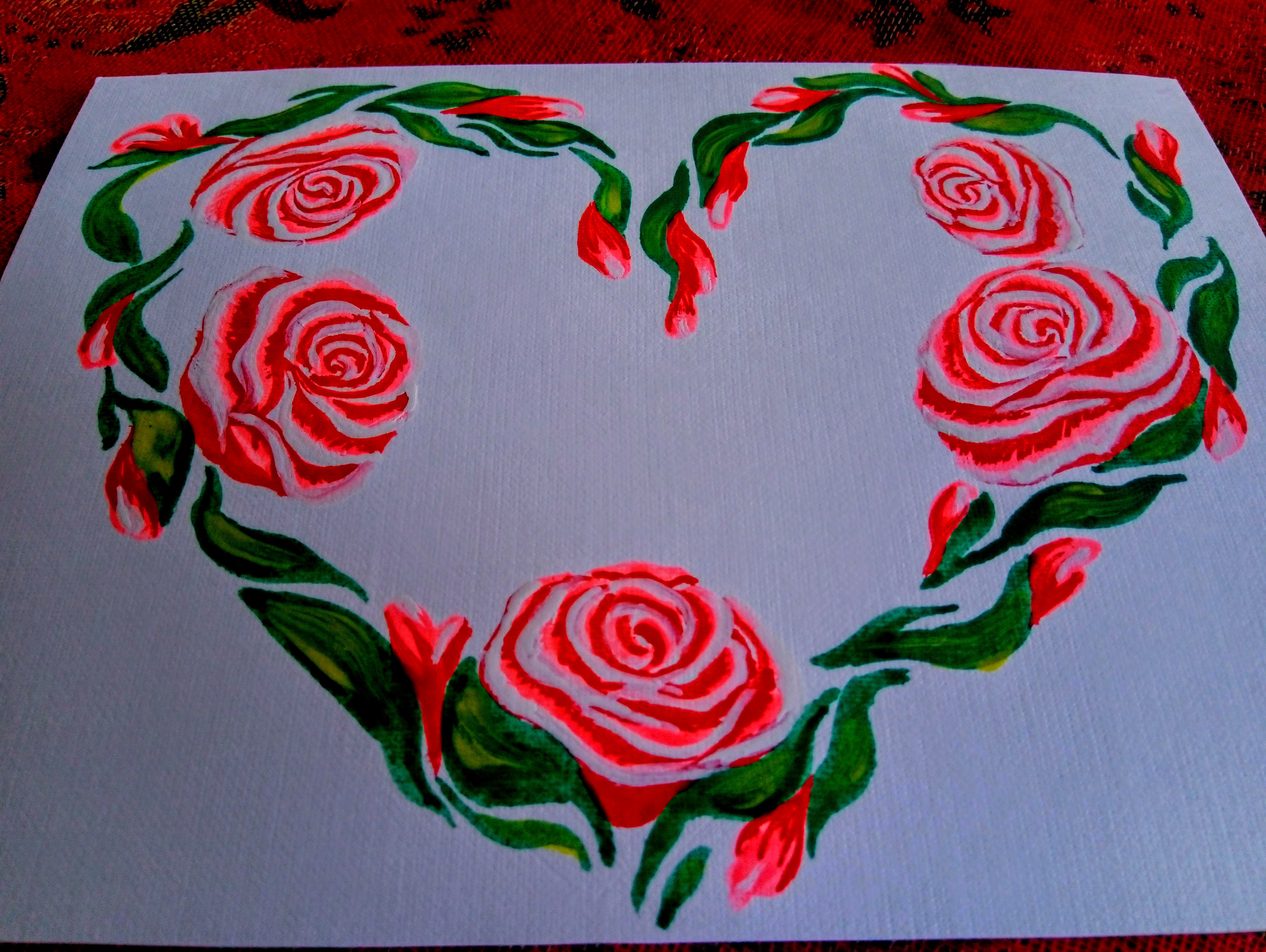 Открытка. Сердце из роз