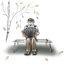 Дед во дворе на лавке