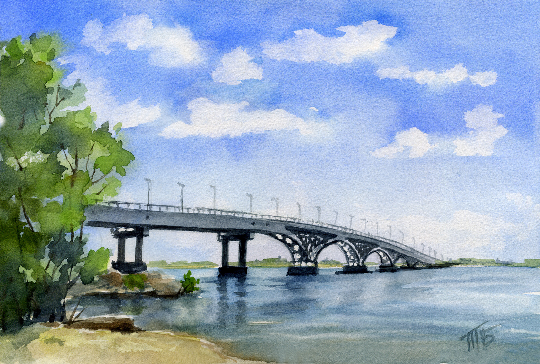 Саратовский мост акварель