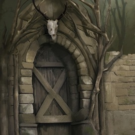 Концепт Арт ворот для декорации в лесу 