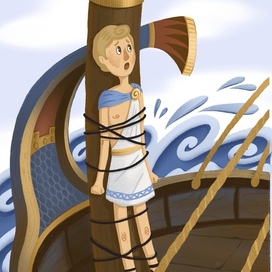 Иллюстрация с Одиссеем и сиренами для детской книги