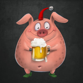 Свинка новогодний талисман с пивом