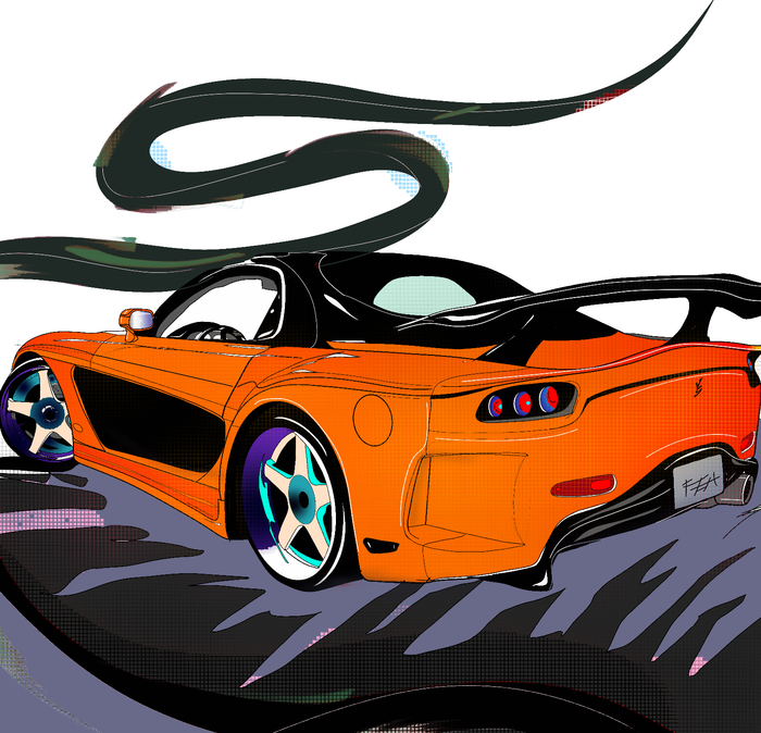 Иллюстрация RX7 в стиле 2d, кибер панк, компьютерная графика