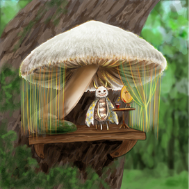 Летний грибной домик на дереве