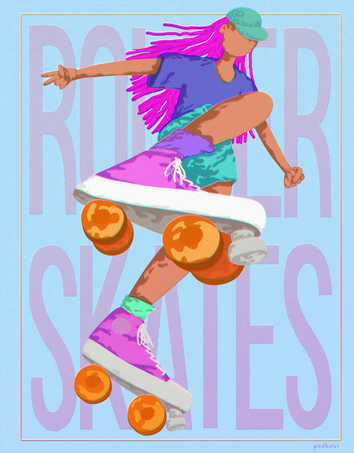 Иллюстрация ролики в стиле 2d, реклама, реклама персонажи