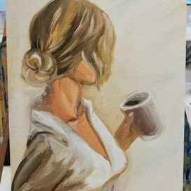 Девушка с кофе. Масло.